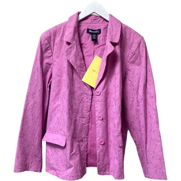 DENIM & CO. Jacket Size Large Purple Lilac Embroidered Blazer Cotton NWT - Picture 5 of 11
